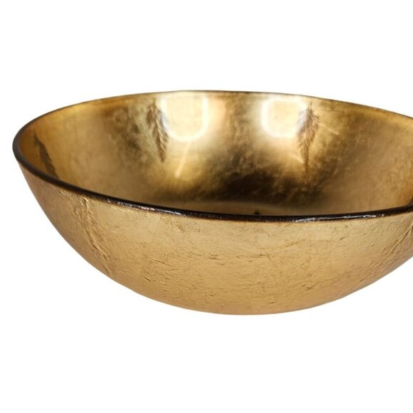 Christmas Holiday Glass Gold Bowl With Poinsettia Design - 10 Inch Diameter x 3 - Picture 7 of 12